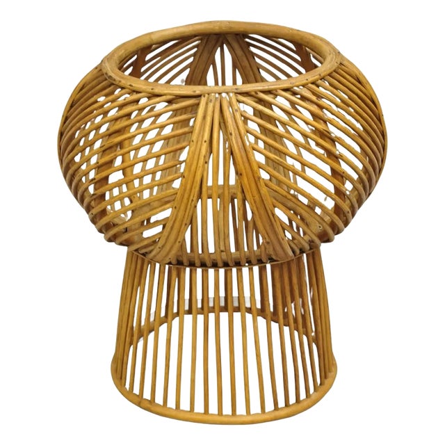 Vintage Mid Century Modern Woven Wicker Franco Albini Style Rattan Plant Stand For Sale