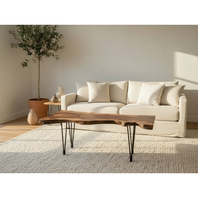 Handcrafted Live Edge Black Walnut Coffee Table With Hairpin Legs For Sale - Image 14 of 18