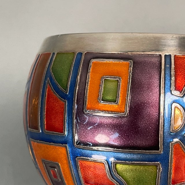 Vintage Late 20th Century Miguel Pineda Champleve Enamel Colorful Geometric Vase For Sale - Image 10 of 13