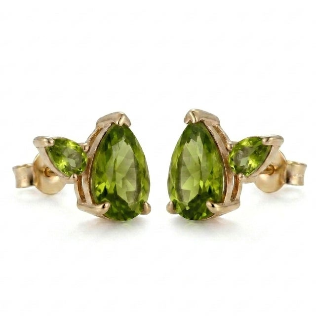 Green Peridot Stud Earrings | 925 Silver Gemstone Dual Studs | Elegant Everyday Earrings | Gift for Her - A Pair For Sale - Image 4 of 4
