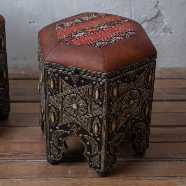 Moroccan A Pair of Moroccan Stools, 20th Century For Sale - Image 3 of 16