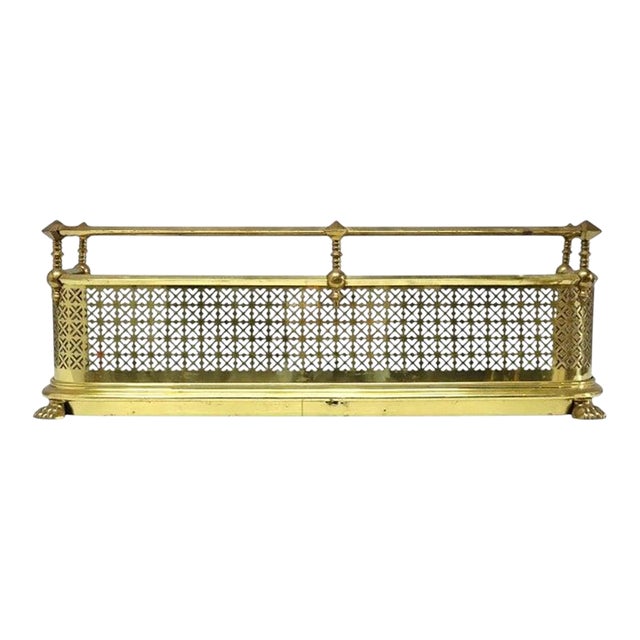 Antique Brass Fender Fireplace Screen With Paw Feet C1920 For Sale