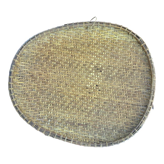 Vintage Japanese Large Handwoven Bamboo Winnowing Tray, 20th Century For Sale