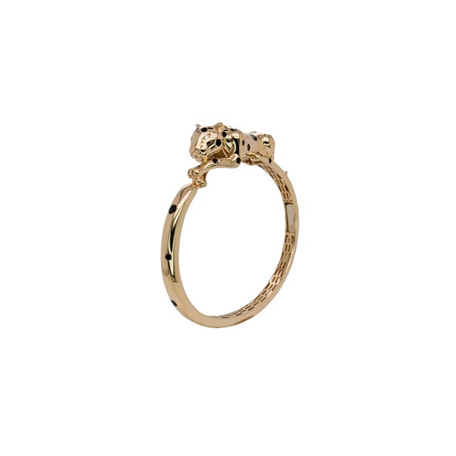 Metal Concrete Jungle Chic - Fierce Leopard Bangle W Diamond Accents in 14k Solid Gold For Sale - Image 7 of 9
