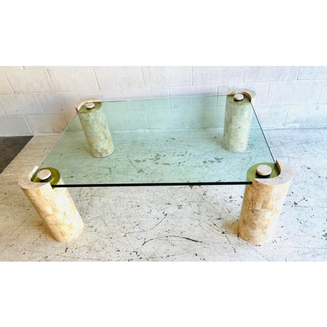 1980s Monumental Karl Springer "Sculpture" Coffee Table in Tessellated Stone & Brass For Sale - Image 9 of 9