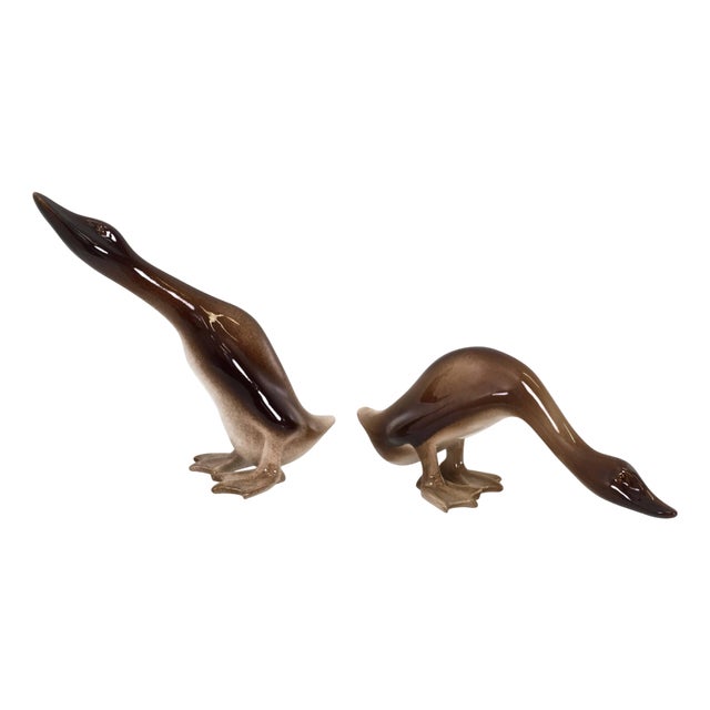 Airbrushed Ceramic Decorative Ducks by Ugo Zaccagnini, 1950s, Set of 2 For Sale