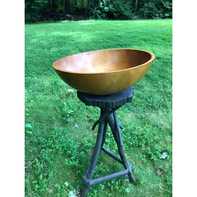 Beautifully aged treen large bowl. Dry natural surface. Has a golden chestnut stain and gorgeous patina from years of use....