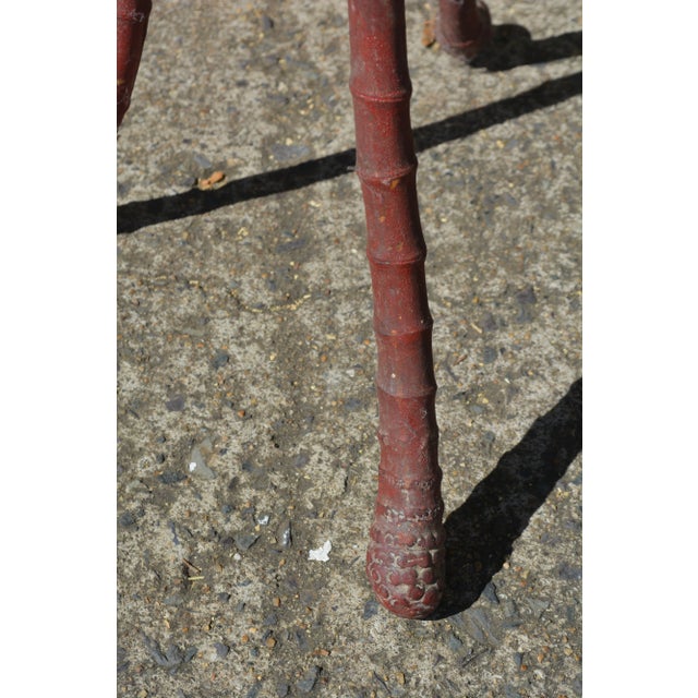 Farmhouse Vintage Oriental Red Round Wooden 2 Tier Bamboo & Wood Table or Plant Stand For Sale - Image 3 of 12