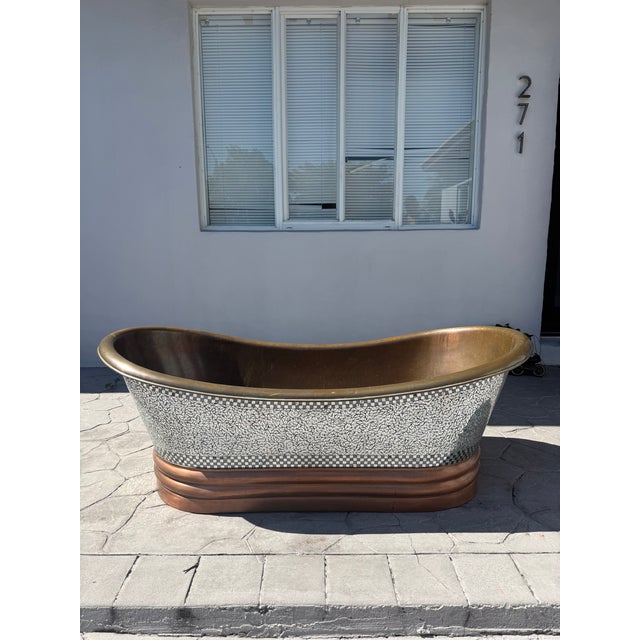 Abstract Designer Copper Freestanding Soaking Tub W/ Mosaic Exterior For Sale - Image 3 of 6