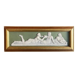 Antique Early 19th Century Wedgwood Sage Green Jasperware Framed Wall Plaque - "Roman Banquet" Circa 1800 For Sale