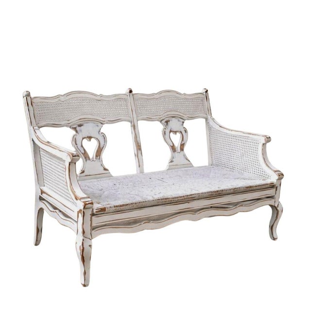 French Country Settee With Cane Accent & Rush Seat For Sale - Image 14 of 14