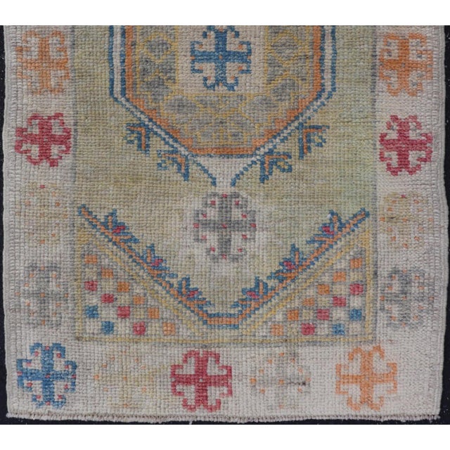 Reproduction Turkish Oushak Rug With Multicolor Geometric Patterns 2'8" X 4'3" For Sale - Image 9 of 10