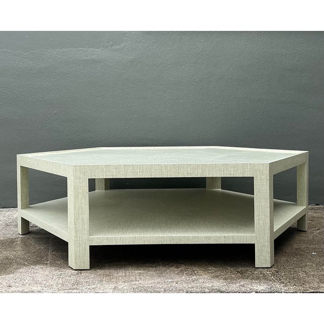 Wood Vintage Thiabaut Hexagon Coffee Table in Windward Sisal Grey For Sale - Image 7 of 12