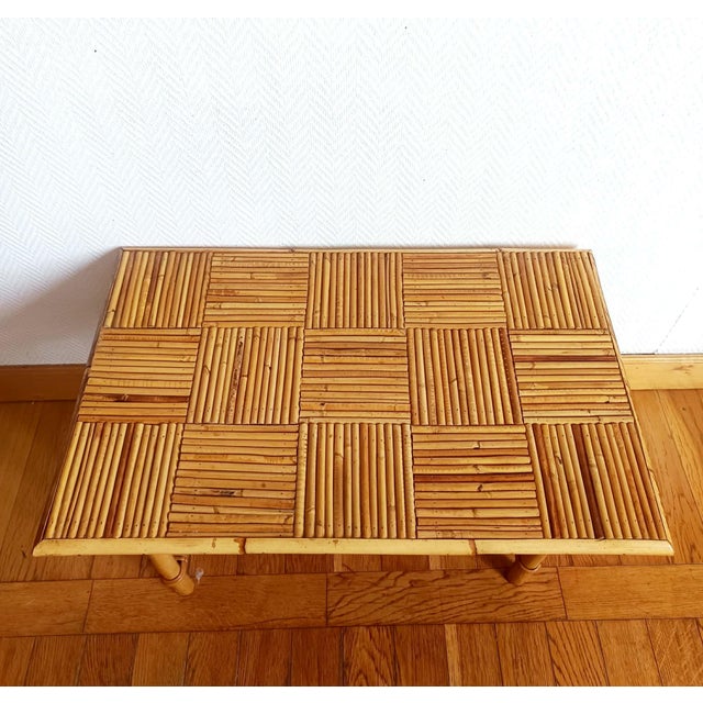Vintage Bamboo Coffee Table in the style of Audoux Minet, 1970s For Sale - Image 4 of 11