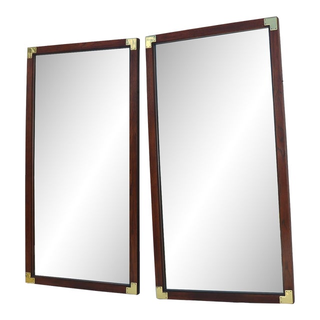 Pair of Vintage Campaign Henredon Wall Mirrors / Dresser Mirror For Sale