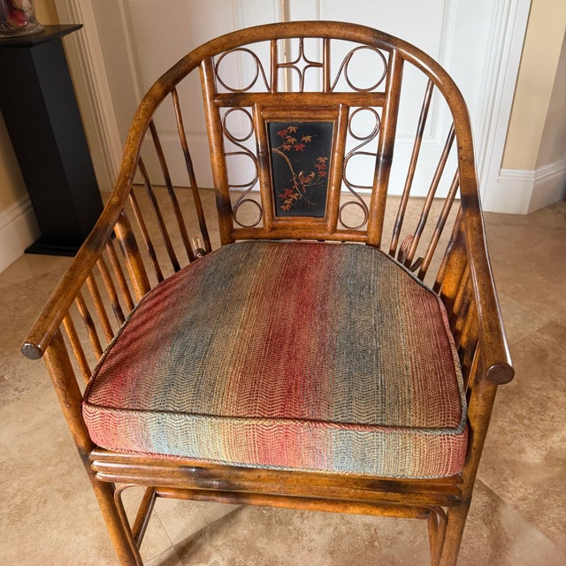 Rare Botanical Maitland-Smith Brighton Pavilion Burnt Bamboo Armchair – Mid-Century Chinoiserie For Sale - Image 11 of 12