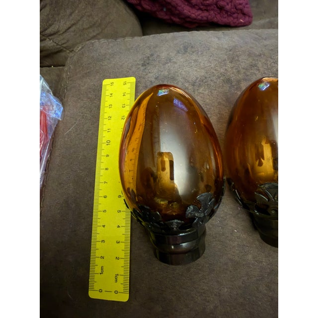 Mid-Century Modern Vintage Amber Glass Newel Post Finials Staircase Toppers - Set of 3 For Sale - Image 3 of 7