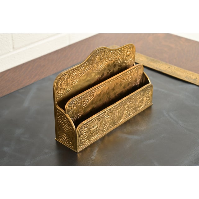 Tiffany Studios Tiffany Studios New York Zodiac Pattern Bronze Doré Letter Rack For Sale - Image 4 of 17