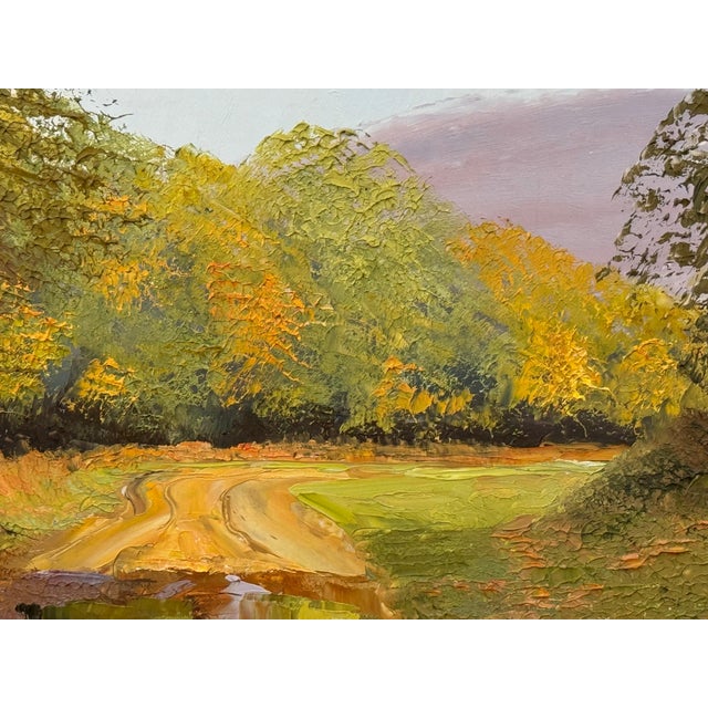 Sunlit Country Path, Lush Greenery, Autumn Tones, Serene Countryside Landscape 1991 For Sale - Image 4 of 18