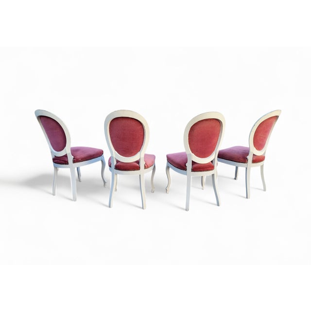 Antique French Louis XVI Style Château Chairs in Pink Velvet, 1890s, Set of 4 For Sale - Image 18 of 18