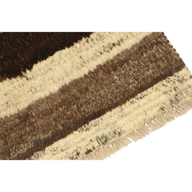 1950s Vintage Gabbeh Tribal Rug in Beige and Brown Stripes For Sale In New York - Image 6 of 6