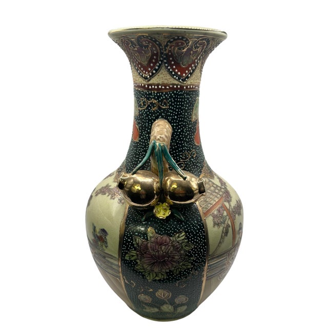 Japanese Vintage Royal Satsuma Japanese Earthenware Vase For Sale - Image 3 of 12