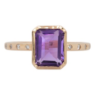 2.1ct Zambian Amethyst Ring With Natural Diamonds Accents: Solid 14k Gold, 9x7mm For Sale