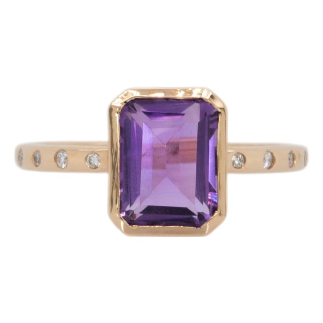 2.1ct Zambian Amethyst Ring With Natural Diamonds Accents: Solid 14k Gold, 9x7mm For Sale
