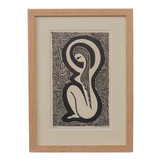 1970s French Modernist Linocut Print For Sale