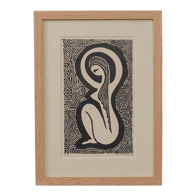 1970s French Modernist Linocut Print For Sale