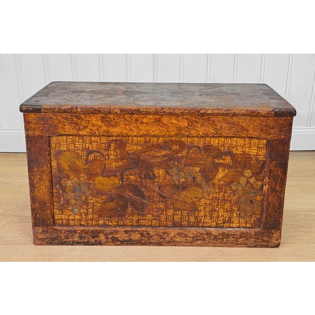 Antique Arts & Crafts Flemish Pyrography Storage Chest Box For Sale - Image 4 of 10