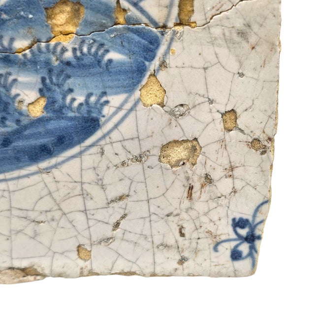 Sculpture Materials 17th Century Dutch Delft Blue and White Figural Landscape Tile, 5-Inch For Sale - Image 7 of 9