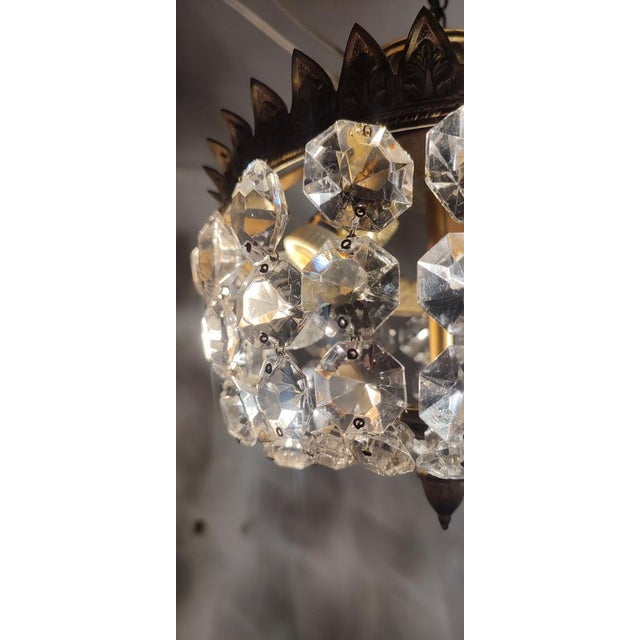Brass & Crystal Ceiling Lamp, Spain, 1950s For Sale - Image 11 of 15