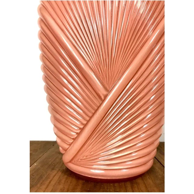 Art Deco Vintage Art Deco Revival Bold Peach Pressed Glass Vase - Stunning Piece of Art Deco Revival For Sale - Image 3 of 4