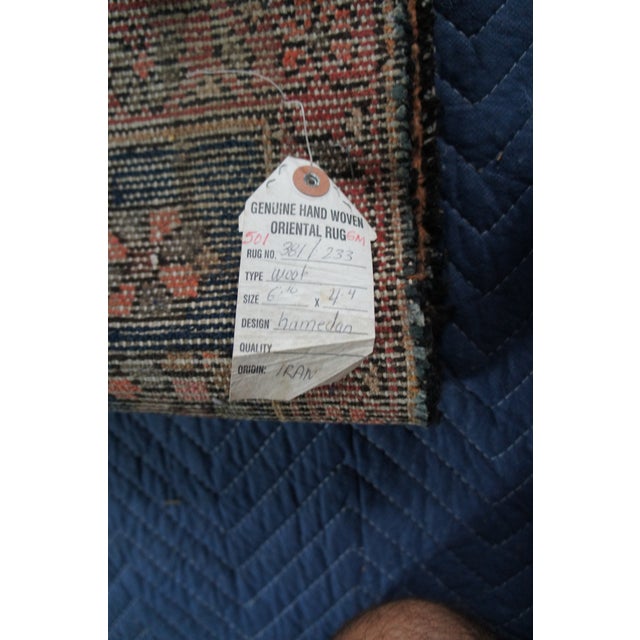 Textile Vintage Hand Woven Geometric Floral Medallion Red & Blue Area Rug Mat 4 X 6' For Sale - Image 7 of 13