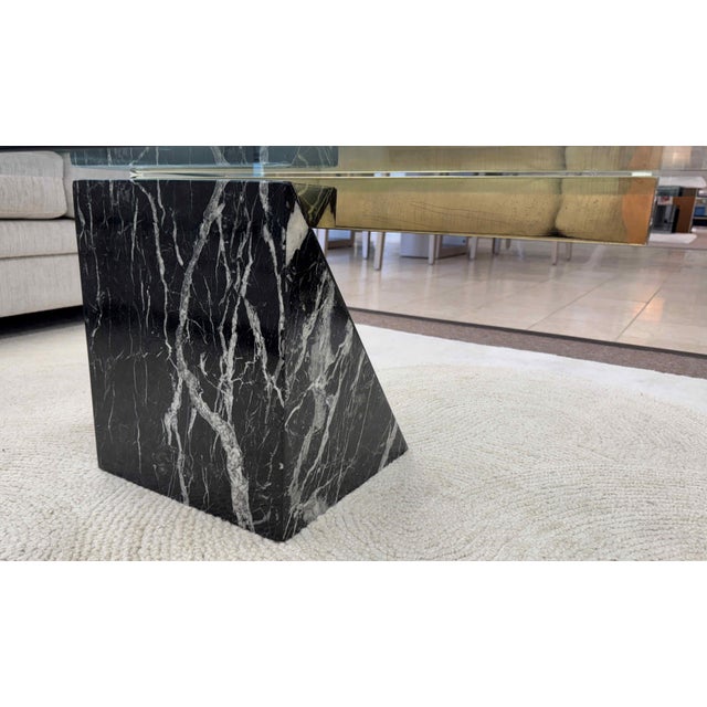 Sculptural Glass Top Coffee Table With Marble Base For Sale - Image 11 of 15