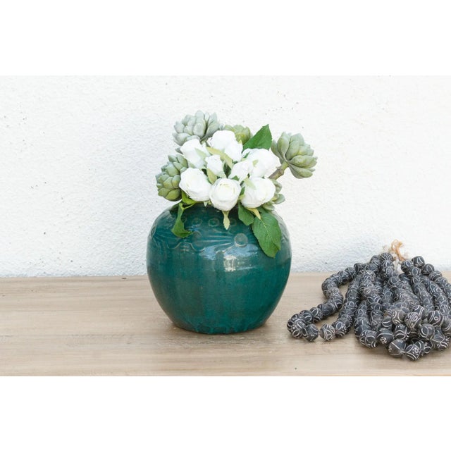 Teal Deep Emerald Glazed Ceramic Vase For Sale - Image 8 of 8