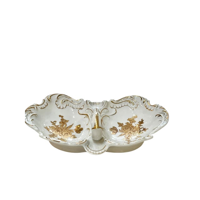 Limoges, France Vintage French Porcelain Shell Form Serving Dish With Gold Rose Decoration For Sale - Image 4 of 11