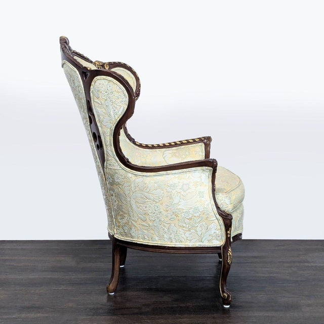 Hausske-Harlen 1981 Rococo Revival Carved Wood & Gilt High-Back Wing Chair For Sale - Image 4 of 8
