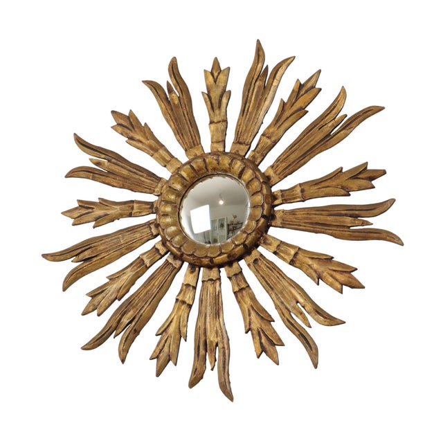 Gold Wooden Sunburst Mirror, 1950s For Sale - Image 8 of 16