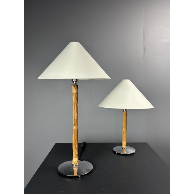 Pencil Reed Rattan Bamboo and Chrome Table Lamps, 1980s, Set of 2 For Sale - Image 18 of 18