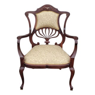 Antique 1910 Art Nouveau Carved Desk Chair–Living Room Accent–Newly Upholstered For Sale