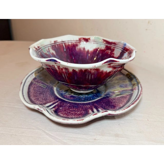 1990s Vintage Handmade Edgecomb Potters Flambe Glaze Porcelain Pottery Bowl Plate For Sale - Image 5 of 14