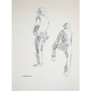 Jack Freeman Construction Workers Graphite Drawing 1976 For Sale