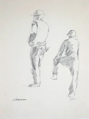 Jack Freeman Construction Workers Graphite Drawing 1976