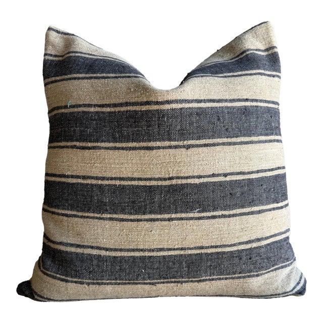 Vintage Turkish Rug Hemp Pillow With Down Insert 22" X 22" For Sale