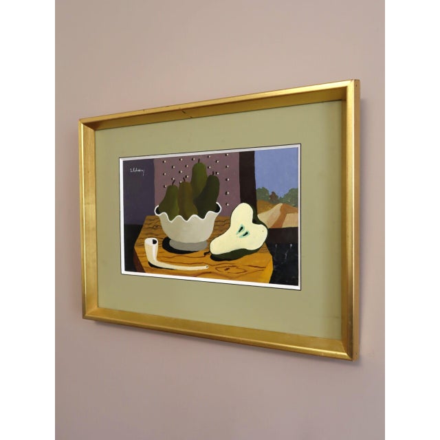 Mid Century Modern 'Tabletop With Pears' Vintage Original Still Life Tempera Painting by Swedish Artist Eric Cederberg (1897-1984), Framed For Sale - Image 4 of 12