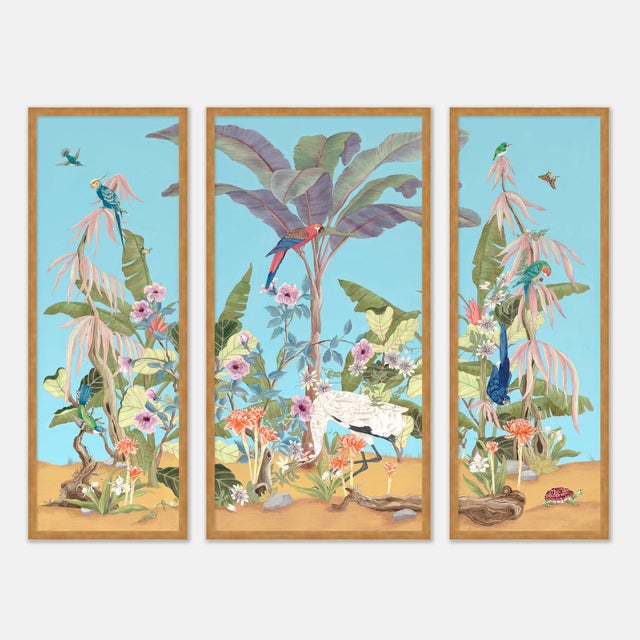 Palm Beach Paradise by Allison Cosmos, Set of 3, in Gold Framed Paper, Large Art Print For Sale - Image 9 of 9