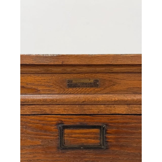 Antique Hamilton Printing Cabinet, Four Drawer Dark Oak Wood Dresser Collectable For Sale - Image 9 of 9