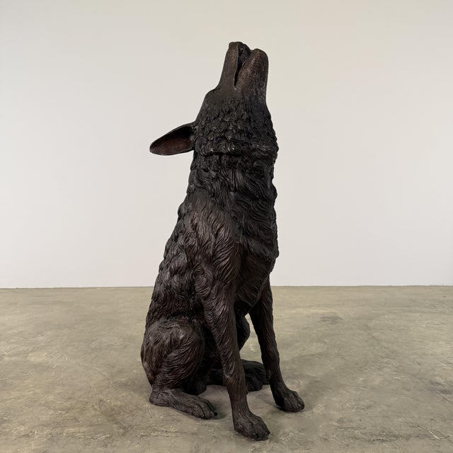 Life-Size Bronze Howling Wolf Sculpture, 37” H For Sale - Image 4 of 9